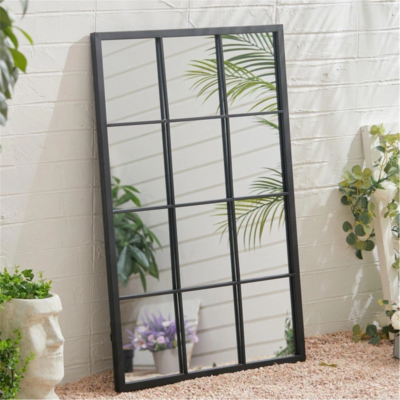 Image of LIFE IDEAS Classic Window Mirror Wall Accent Metal Framed Black unisex One size