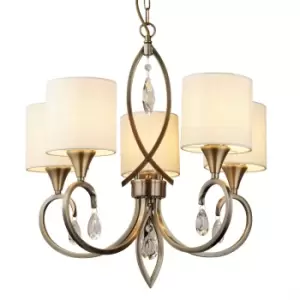 Image of Alberto 5 Light Multi Arm Ceiling Pendant Antique Brass, Cream with Crystals, E14