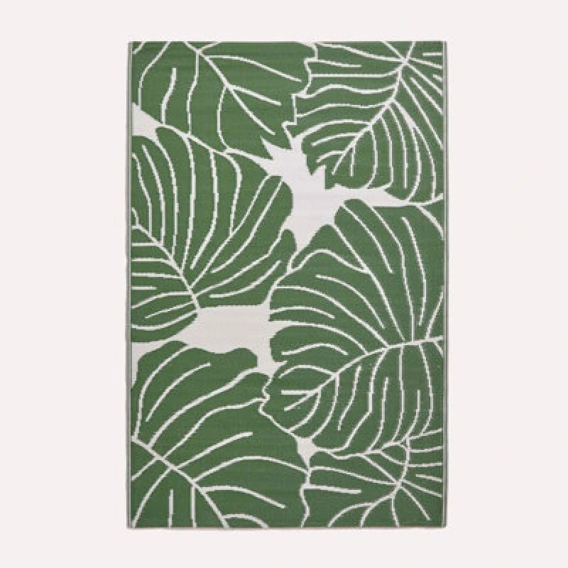 Image of Homescapes Luxury Outdoor Rug Waterproof Reversible For Garden, 150 X 240 Cm, Green & White, Recycled, Ada Botanical