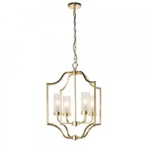 Image of 4 Light Ceiling Pendant Satin Brass & Frosted Glass, E14
