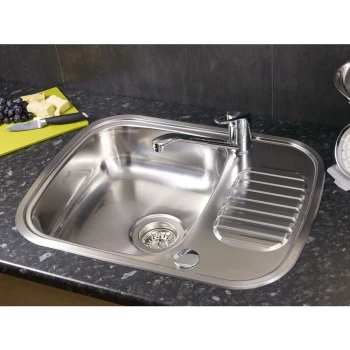 image of Reginox - Regidrain Kitchen Sink Single Bowl Reversible Drainer Stainless Steel