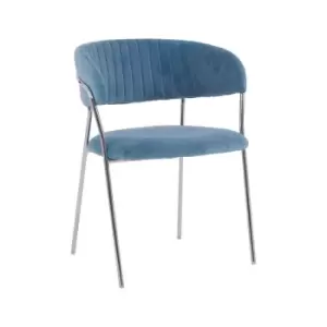 Image of Premier Housewares Dining Chair Light Blue Velvet Chrome Finish Metal