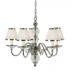 image of Tilburg 5 Light Multi Arm Ceiling Pendant Chandelier Polished Nickel, Clear Crystal, E14