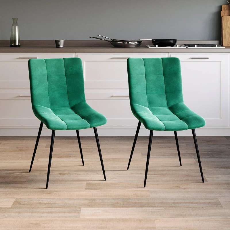 Image of Lassic Richton Set Of 2 Padded Velvet Dining Chairs UKFR Green unisex Set of 2