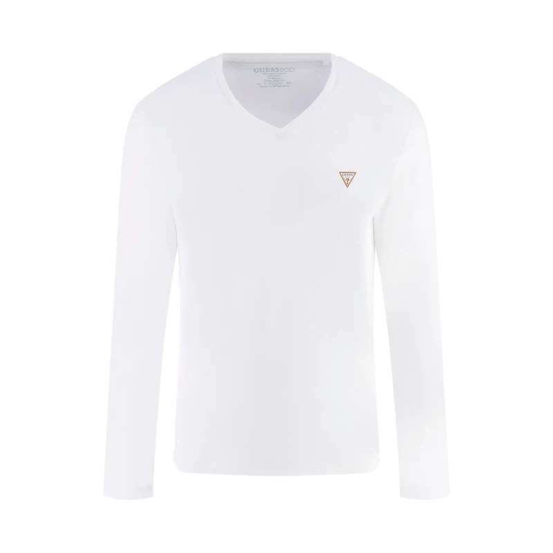 Image of Guess Long-sleeved v-neck T-Shirt Guess Core Blanc Male M