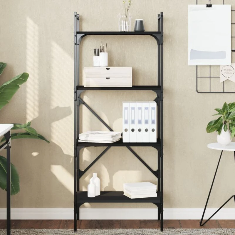Image of Vidaxl Bookcase 4-tier Black 56X31.5X138.5cm Engineered Wood, Black 833338