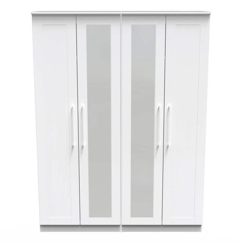 Image of Ready Assembled 2 U Ripon Tall 4 Door 2 Centre Mirrors (Ready Assembled) in White White Unisex