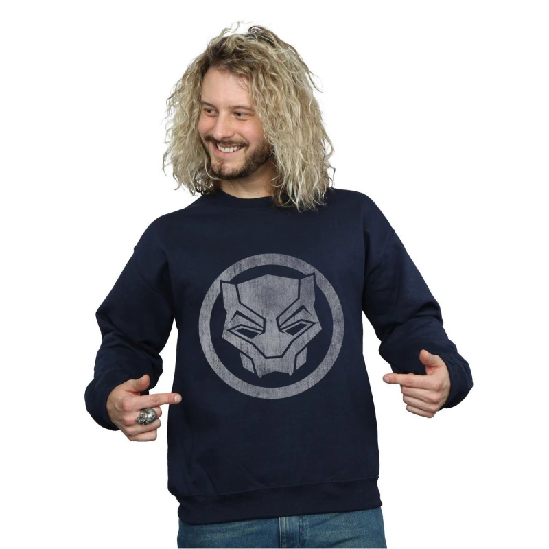 Image of Marvel Marvel Men Black Panther Distressed Icon Sweatshirt in Navy Size: Small Navy S Male 5057736562390