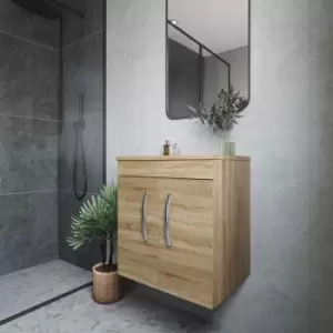 image of Athena Wall Hung 2-Door Vanity Unit and Worktop 500mm Wide - Natural Oak - Nuie