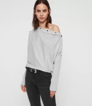 Image of AllSaints Womens Cotton Lightweight Elle Jumper, Grey, Size: XS