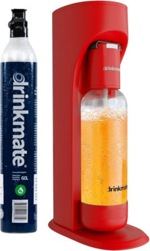Image of Drinkmate Omnifizz Sparkling Water Soda Maker With 1X 60L Co2 Cylinder, Royal Red