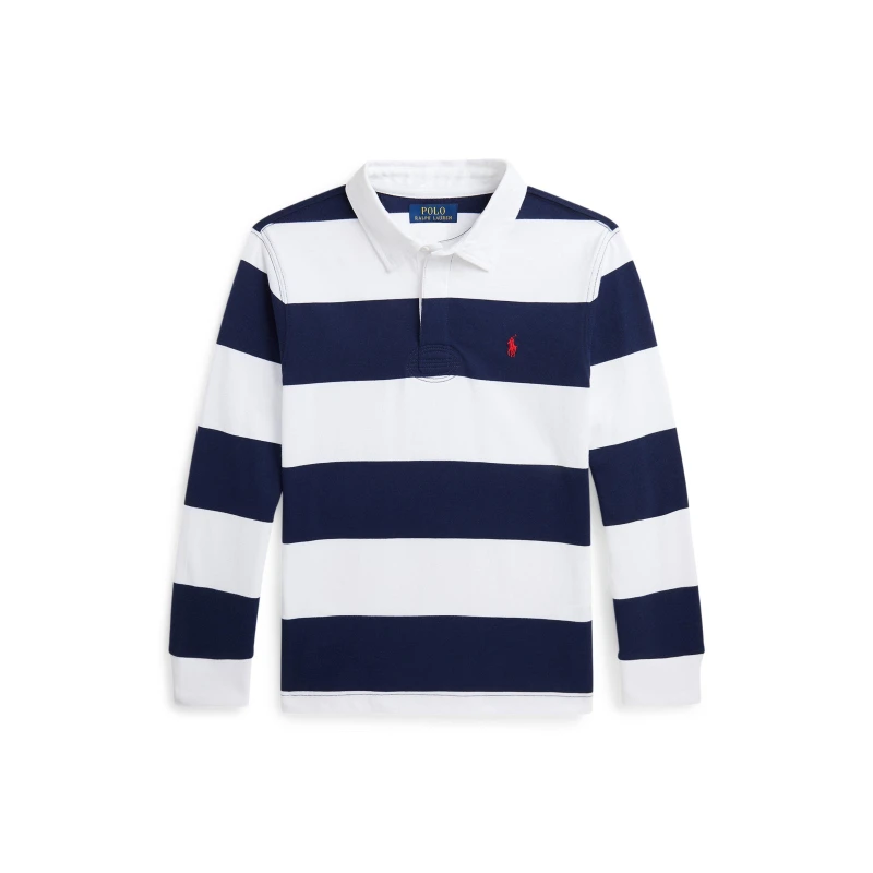 Image of Polo Ralph Lauren Striped Rugby Polo Shirt Juniors White Navy male 3Y