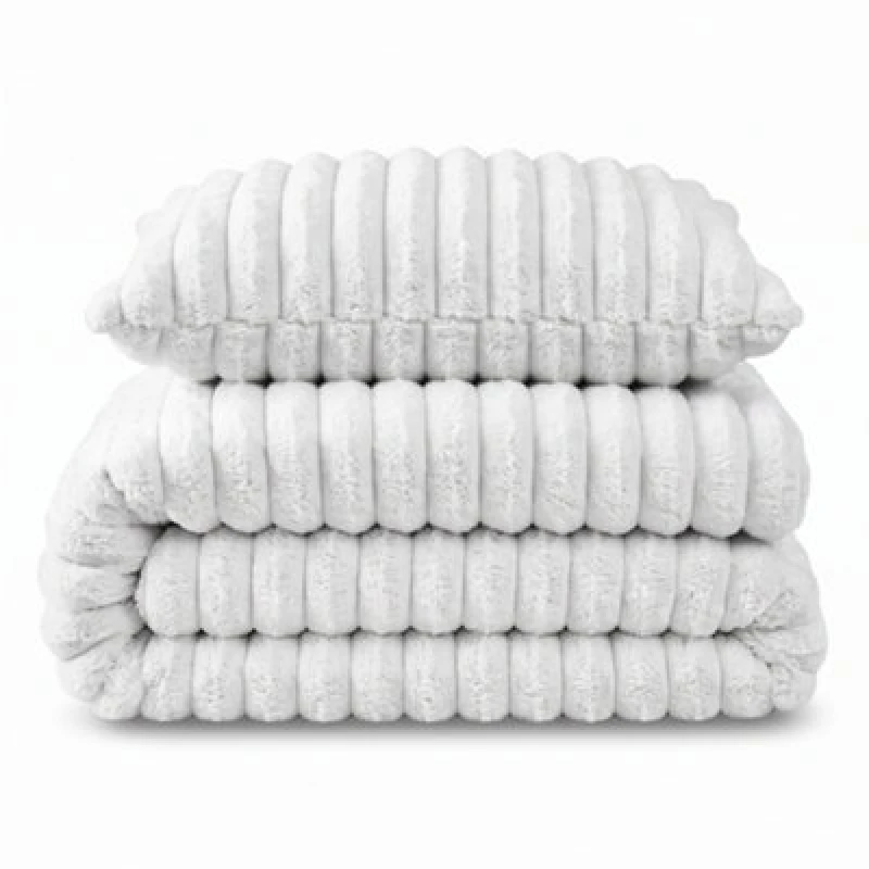 Image of Velosso White Jumbo Cord Faux Rabbit Fur Duvet Cover And Pillowcase Set King