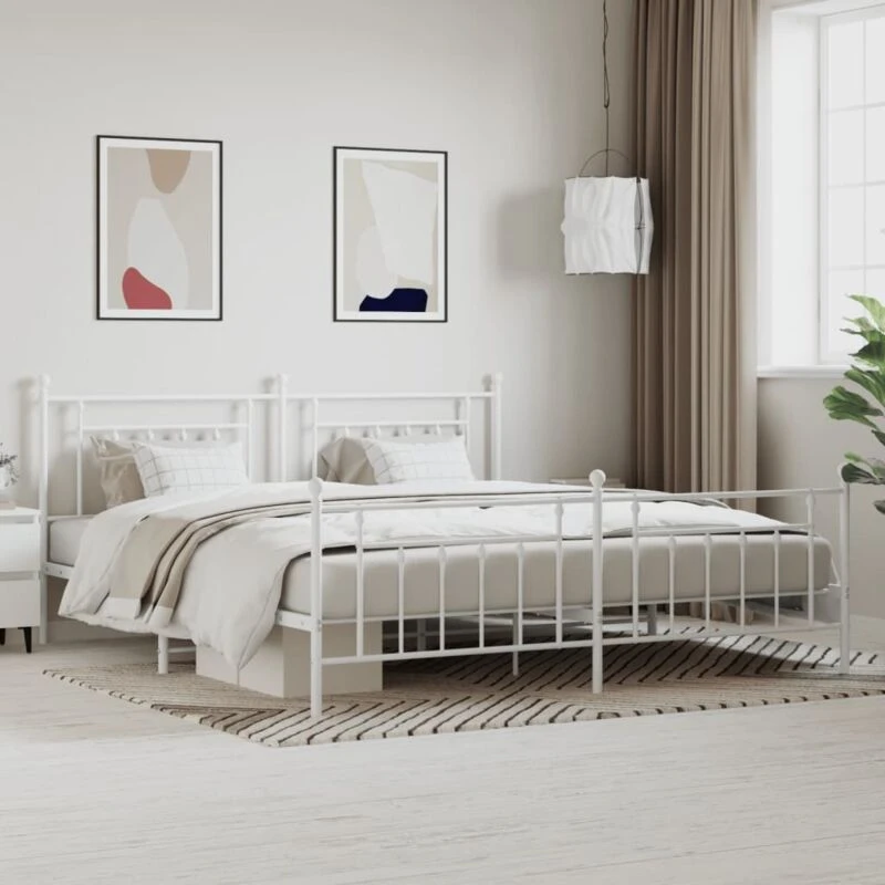 Image of JINLEFU Metal Bed Frame without Mattress with Footboard White 200x200cm vidaXL JRVDZX-353611_DE