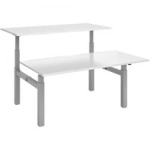 image of Elev8² Rectangular Sit Stand Back to Back Desk with White Melamine Top and Silver Frame 4 Legs Touch 1600 x 1650 x 675 - 1300 mm