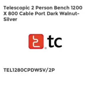 Image of TC Group Telescopic 2 Person Bench 1200 x 800 Cable Port Dark Walnut-Silver