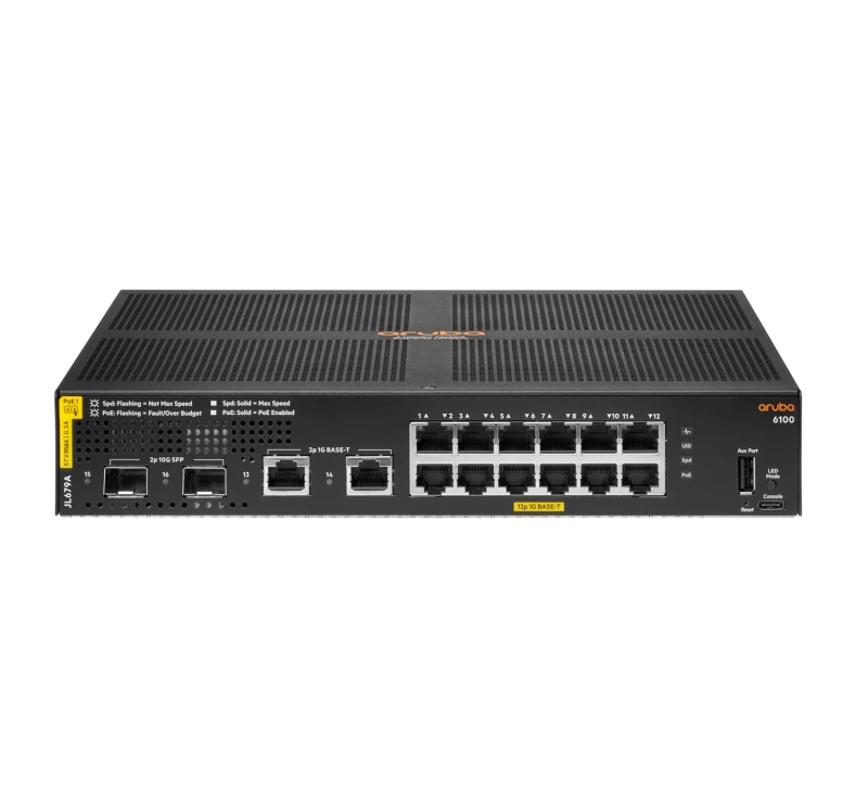 Image of HPE Aruba Networking 6100 12G Class4 PoE 2G/2SFP+ 139W Managed L3 Giga