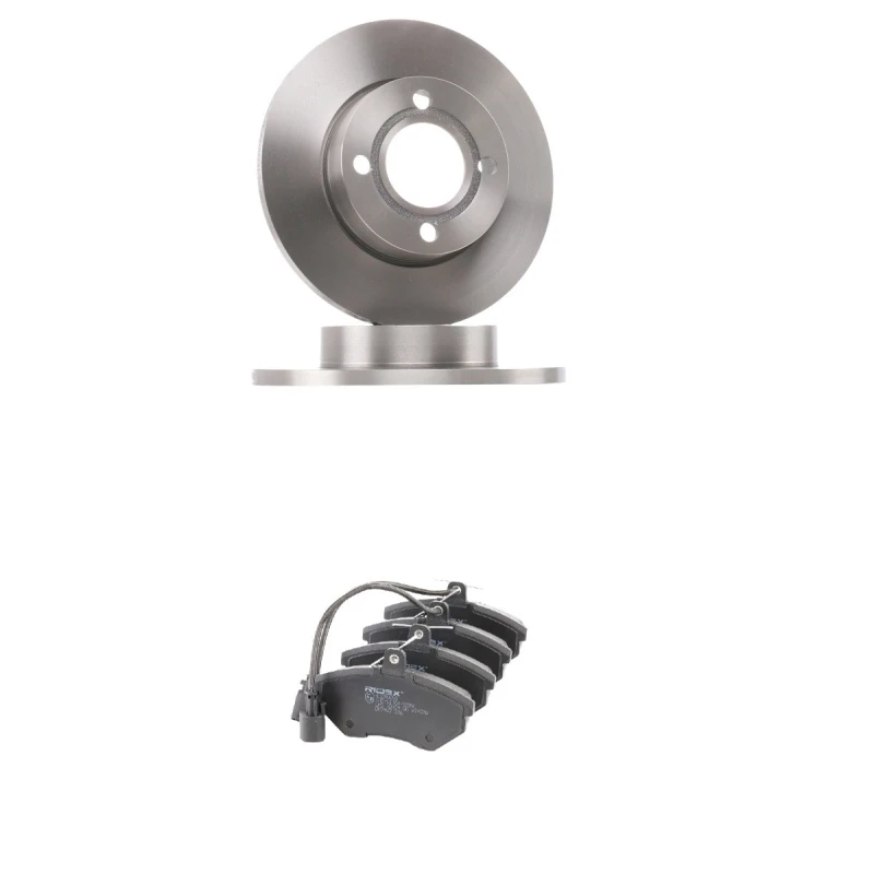 Image of RIDEX 3405B2726 Brake disc and pads set Front Axle, Brake Disc Type: Solid, incl. wear warning contact Brake Set,disc brakes (3405)