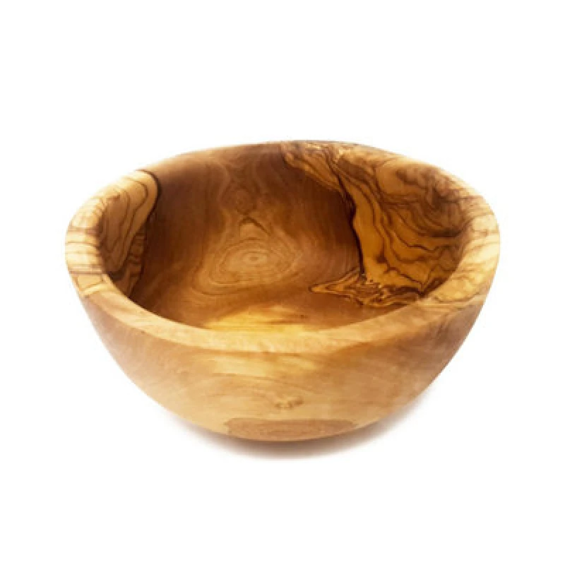 Image of Verano Spanish Ceramics Olive Wood Natural Grained Rustic Kitchen Dining Handmade Round Curved Bowl (Diam) 14cm Natural
