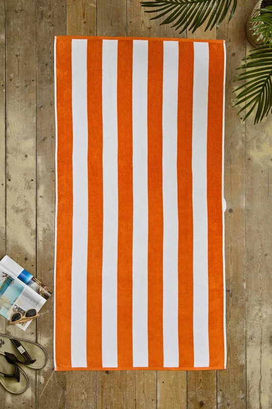 Image of Deyongs Cabana Bay 100% Cotton Yarn Dyed Stripe Beach Towel 80x165 in Orange Orange Unisex