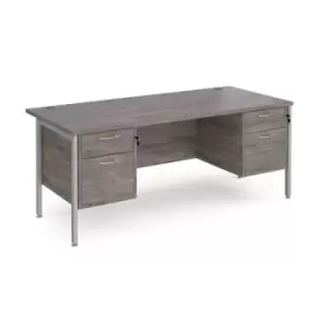 image of Maestro 25 straight desk 1800mm x 800mm with two x 2 drawer pedestals - silver H-frame leg and grey oak top