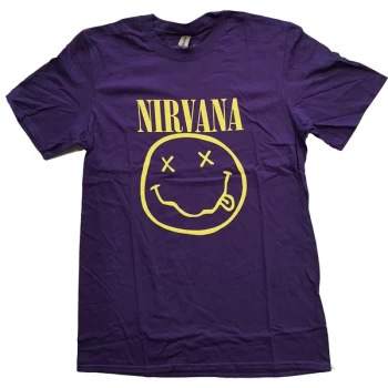 Image of Nirvana - Yellow Smiley Unisex Large T-Shirt - Purple