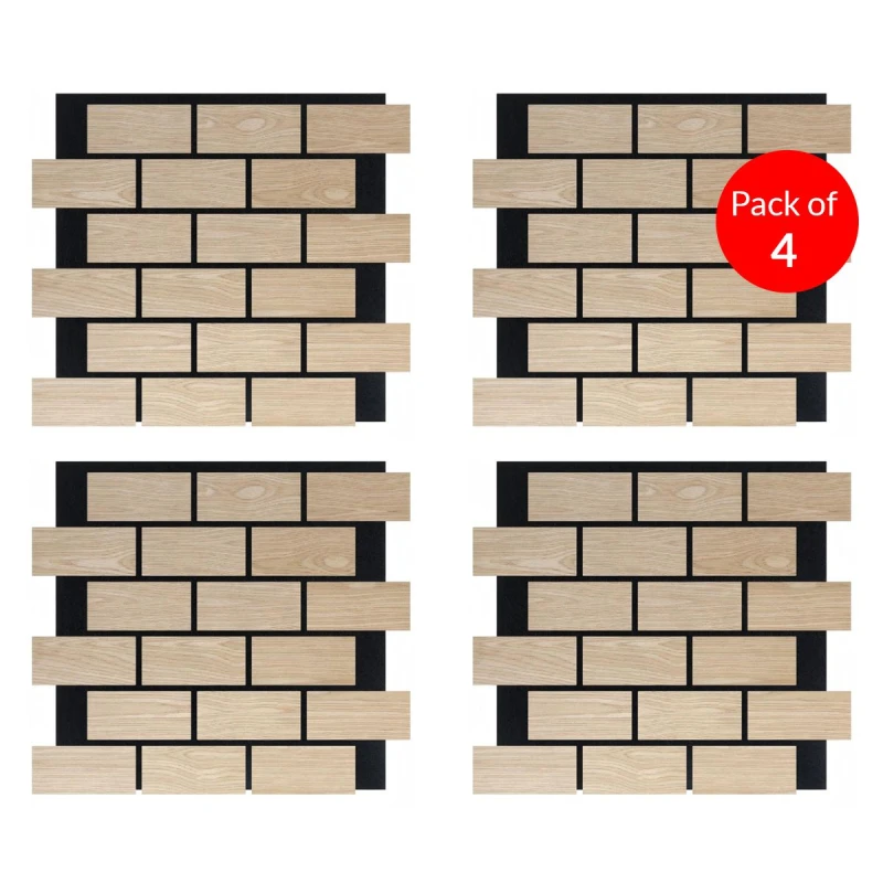 Image of ENER-J Brick Pattern Acoustic Wall Panel PET MDF Size 610 x 690mm (Pack of 4) in White White Unisex