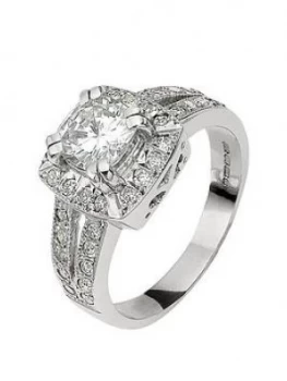 Image of Moissanite 18 Carat White Gold 185 Points Cushion Set Ring With Stone Set Shoulders, Size H, Women