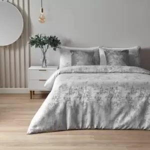 Image of Paoletti Symphony Metallic Jacquard Reversible Duvet Cover Set, Silver, King