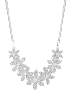 image of Silver Crystal And Pearl Flower Statement Necklace