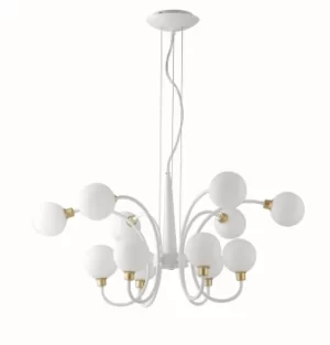 image of Aida 12 Light Multi Arm Globe Ceiling Pendant, White, Gold, G9