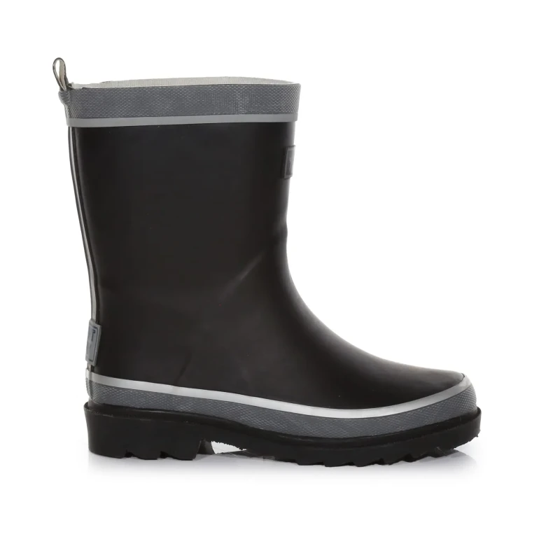 Image of Regatta Boys & Girls Foxfire Welly Reflective Rubber Wellington Boots UK Size 11 (EU 30) BLACK RKF473-800-11