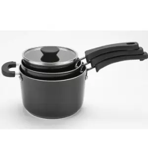 image of Kitchen Hacks, Nesting Saucepan Set, 3 Piece, Black