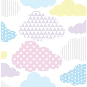 Image of Superfresco Easy Multicolour Pastel Marshmallow Clouds Wallpaper - 10m