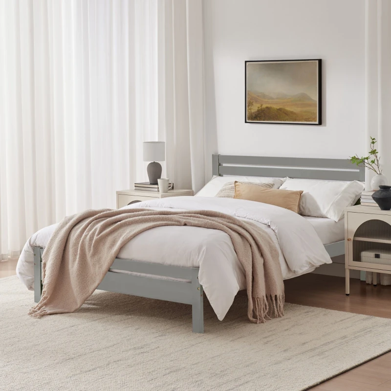 Image of FurnitureboxUK FurnitureboxUK Declan Solid Pine Double Bed Frame in Light Grey Light Grey Double Unisex 5061064387105