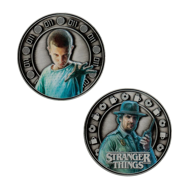 Image of Stranger Things Stranger Things Eleven and Hopper Collectible Coin in Metallics Metallics One Size Unisex 5060948290173