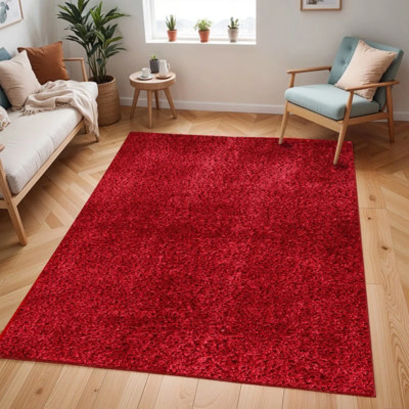 Image of Livabliss Shaggy Solid Color Plush Pile Cherry Claire Area Rug 160 X 213cm - Easy Care, Non Shedding, Ideal For Living Room & Bedroom