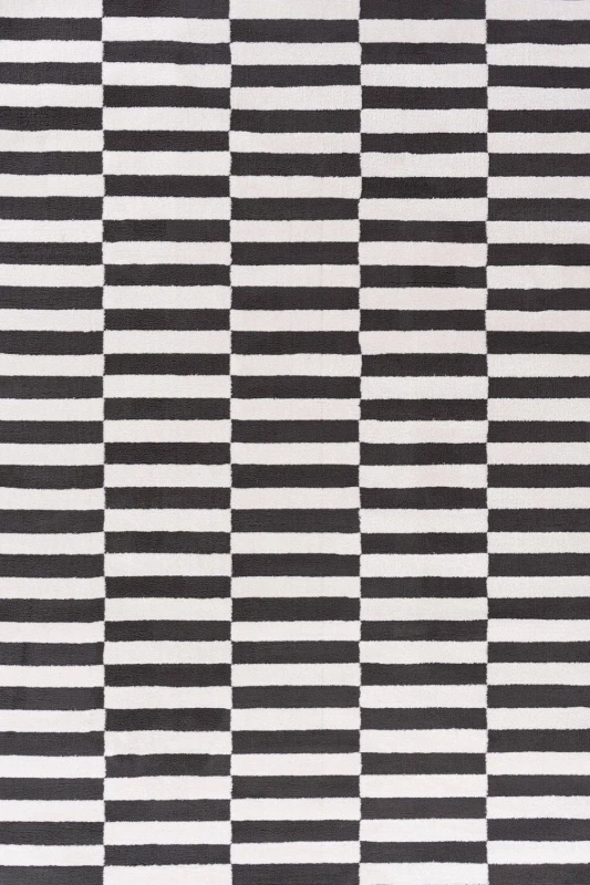 Image of THE RUGS Loft Striped Living Room Area Rug & Runners Soft Pile in Dark Grey Size: 80cm x 150cm Dark Grey Unisex 80cm x 150 cm