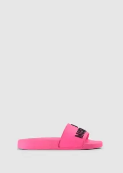 image of Love Moschino Womens Pool Slides With Large Logo In Fuchsia