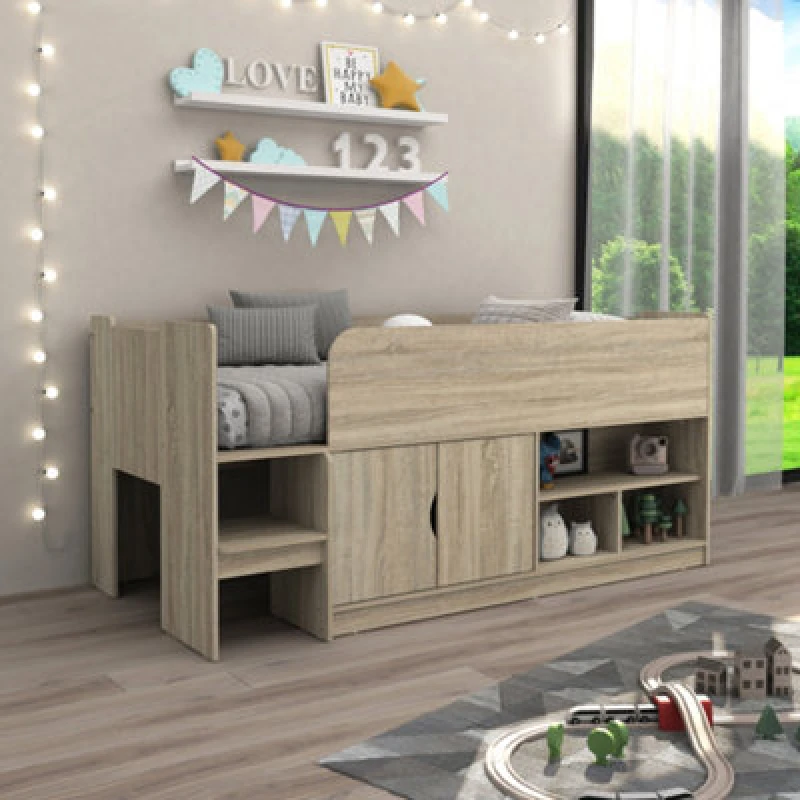 Image of Kidsaw Single Storage Mid Sleeper With Cupboard And Shelves Oak