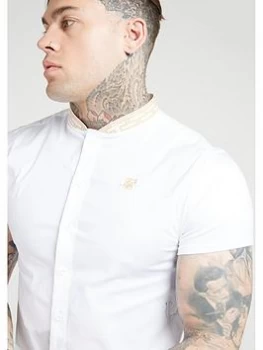 Image of SikSilk Short Sleeved Tape Collar Shirt - White/Gold, Size XS, Men