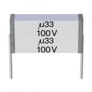 Image of MKT thin film capacitor Radial lead 1 uF 100 V AC 10 10 mm L x W x H 11.5 x 4.5 x 6.9mm Epcos B32561 J1105 K 1 pc