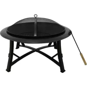 image of Schallen - Garden Patio Camping Outdoor Heating Durable Steel Fire Pit Coal, Charcoal and Wood Burning Fire Bowls with Mesh Cover Lid in black