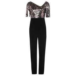 image of Adrianna Papell Sequin Top Jumpsuit - BLACK/ROSEGOLD