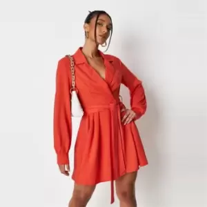 image of Missguided Tie Belt Collar Skater Dress - Orange