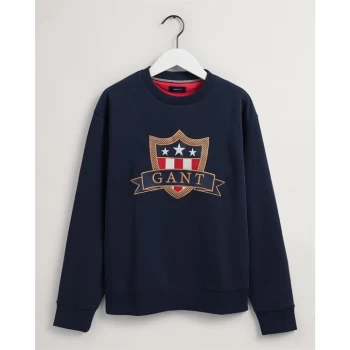 Image of Gant Gant Banner Shield Crew Neck Sweatshirt Junior - Eve Blue 433