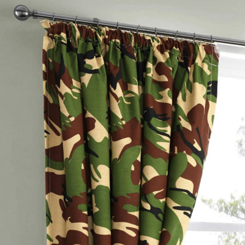 Image of Velosso Pencil Pleat Camouflage Curtains - Green