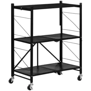 image of HOMCOM 3-Tier Storage Trolley Cart, Foldable Rolling Cart for Kitchen, Living Room and Bathroom, 68 x 34.5 x 85.5 cm, Black