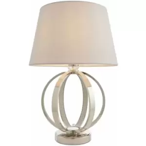 image of Table Lamp Bright Nickel Plate & Pale Grey Cotton 40W E27 gls Base & Shade