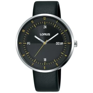 image of Lorus RH957LX9 Mens Dress Watch with Large Slim Dial & Black Leather Strap